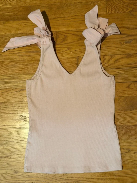 Maeve by Anthropologie Blush Pink Tie-Shoulder Ribbed Tank - Picture 8 of 10